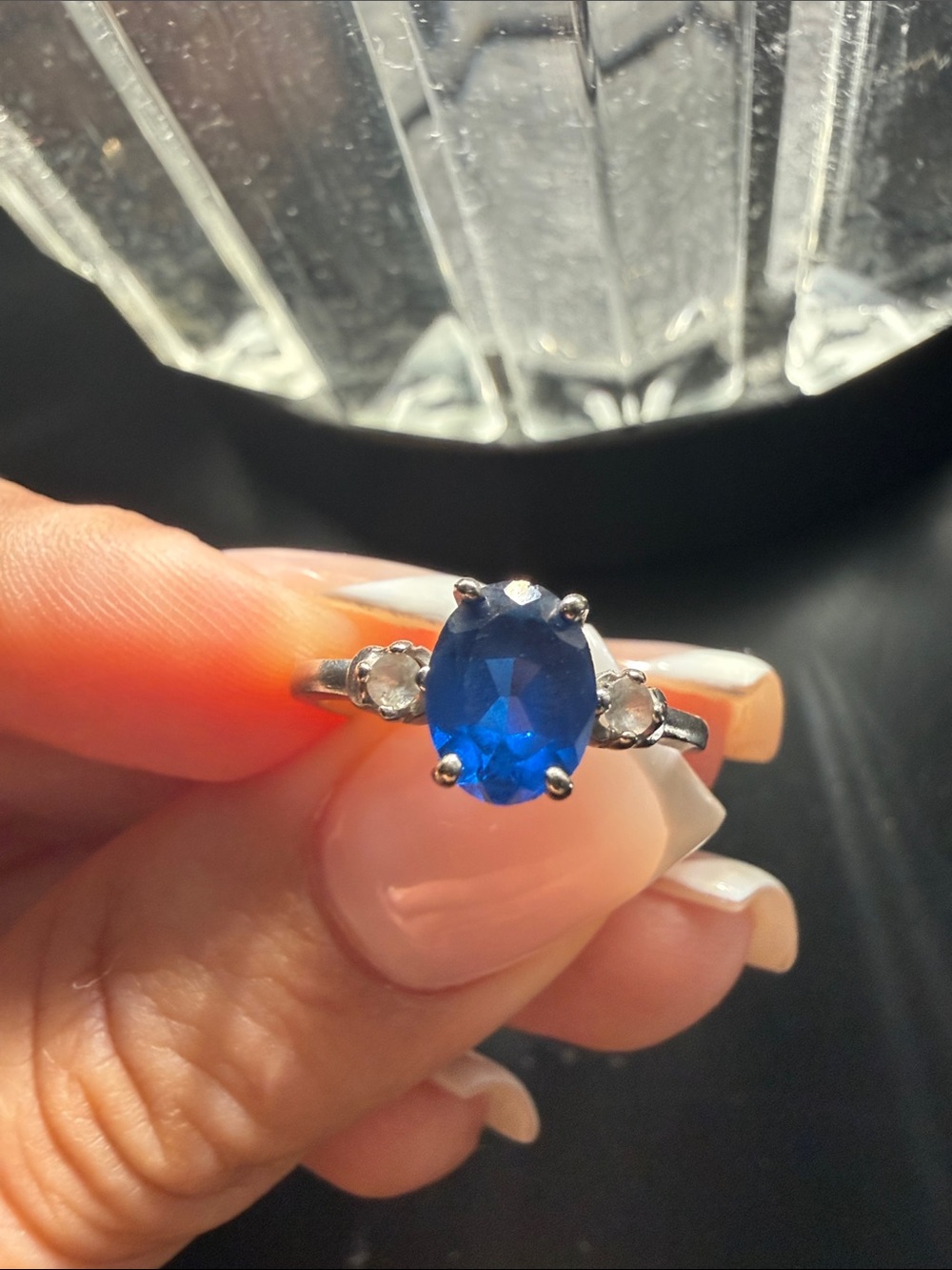 Classic Blue Oval Stone Sterling-Style Ring